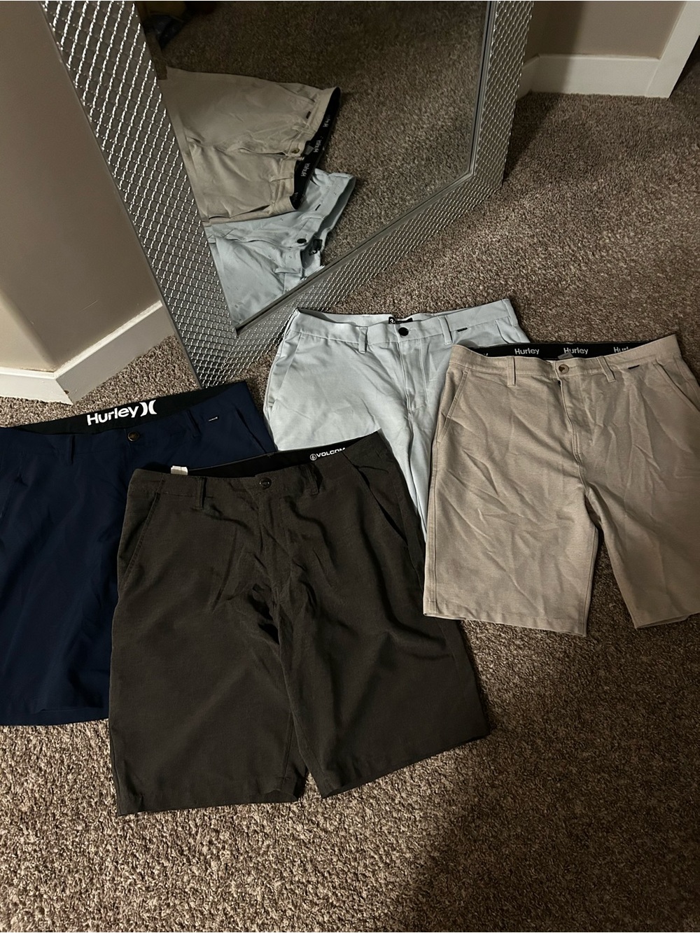 Hurley & Volcom Men's Navy, Black, Light Gray & Tan Casual Shorts bundle